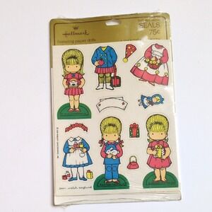 NIP Vtg 70s Hallmark Dress Up Dolls Sticker Sheet Seals - Joan Walsh Anglund Art